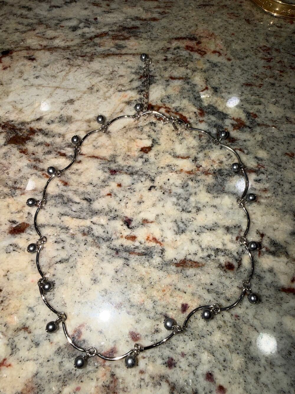 Avon Vintage Silver Tone Wavy Bar Faux Pearl Necklace